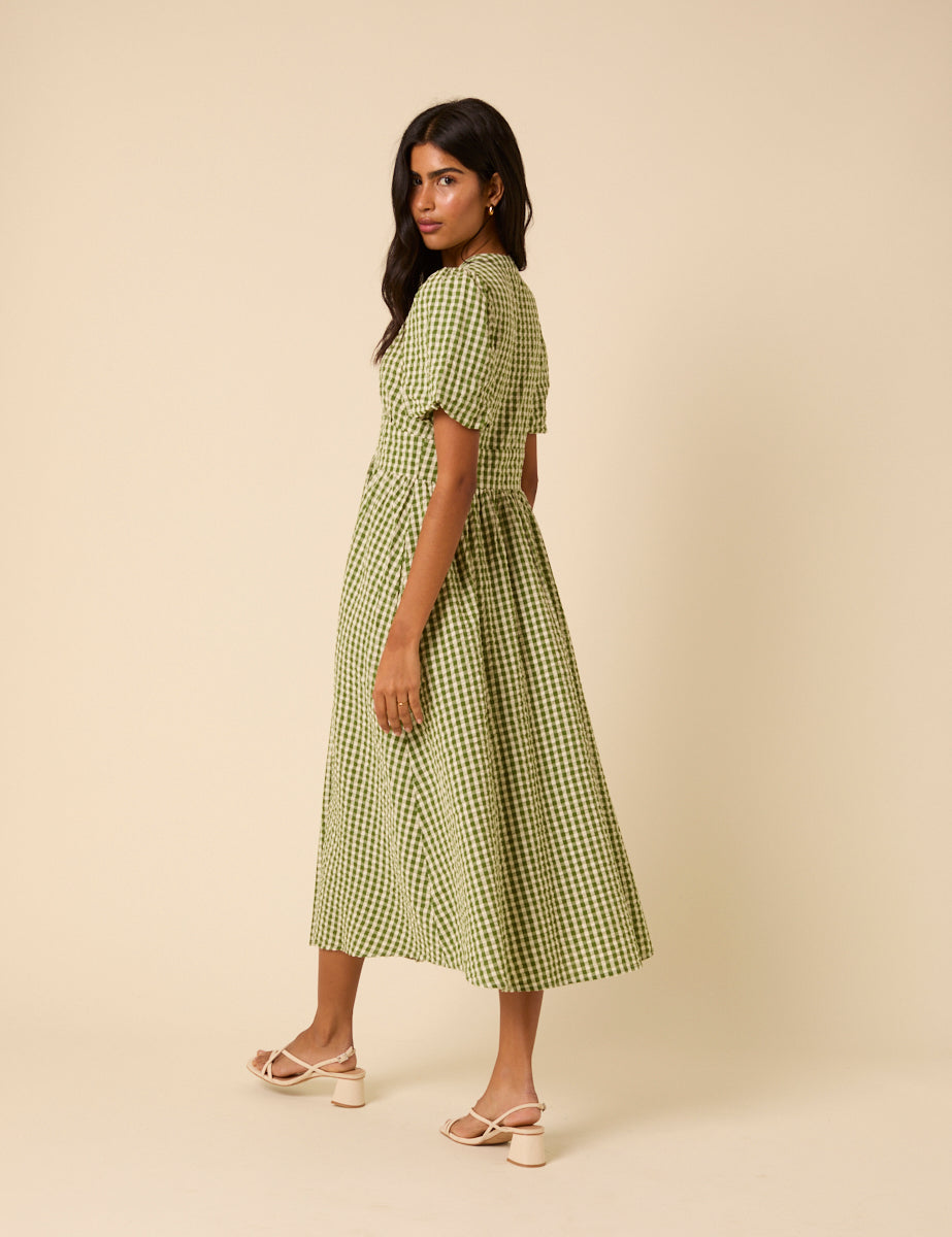 Green Gingham Starlight Midi Dress Green Gingham Starlight Midi Dress