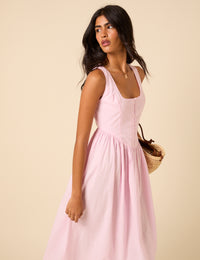 Baby Pink Drop Waist Cora Midi Dress