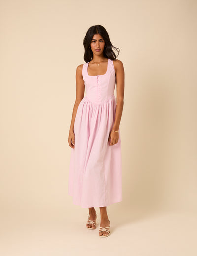 Baby Pink Drop Waist Cora Midi Dress