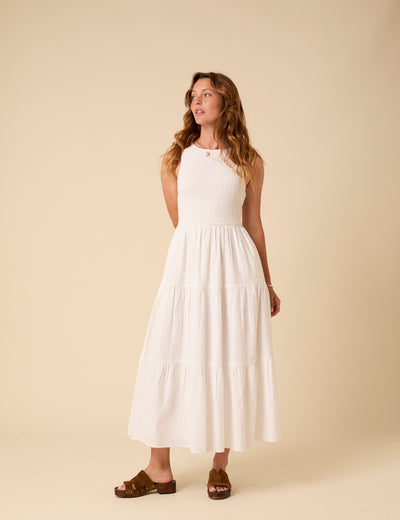 White Sleeveless Tiered Charlie Midi Dress