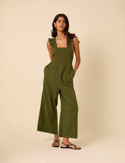 Khaki Cropped Length Maya Jumpsuit