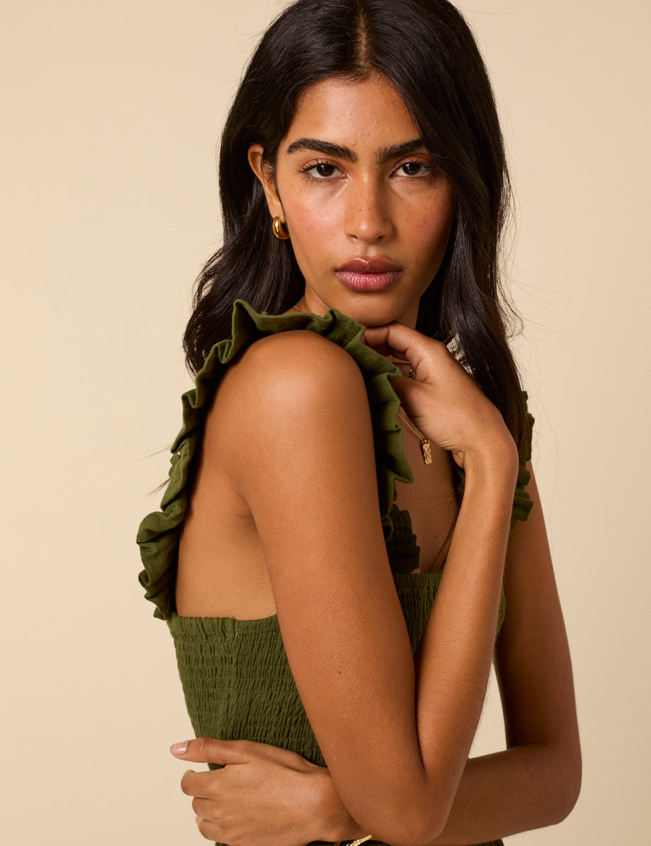 Khaki Cropped Length Maya Jumpsuit