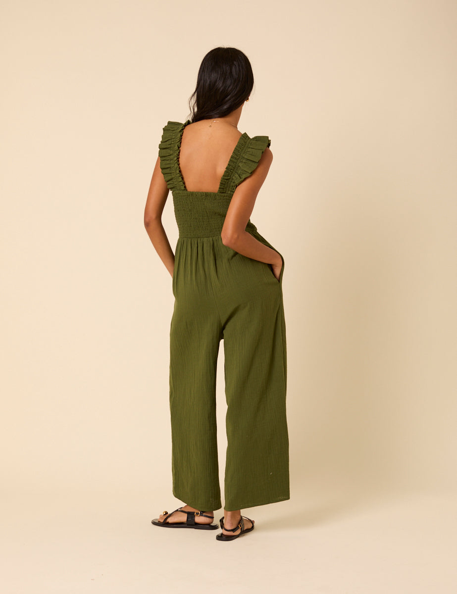 Khaki Cropped Length Maya Jumpsuit