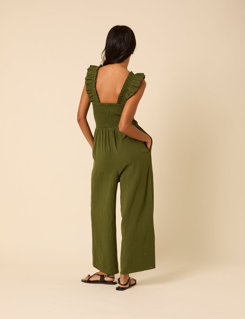 Khaki Cropped Length Maya Jumpsuit