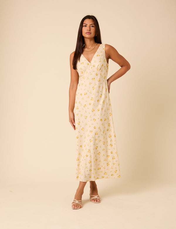 Cream Ditsy Floral Helena Midi Dress