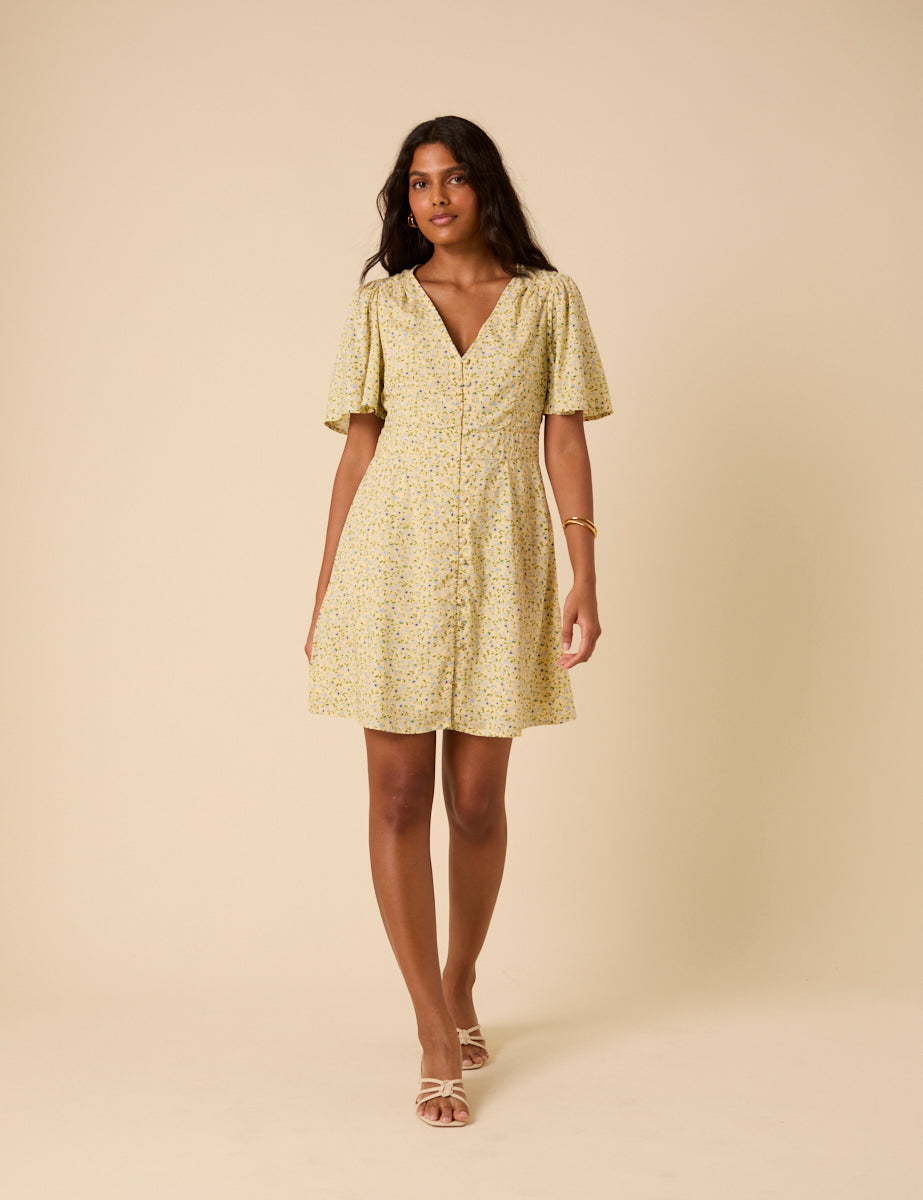 Butter Yellow Ditsy Floral Andie Mini Dress Butter Yellow Ditsy Floral Andie Mini Dress