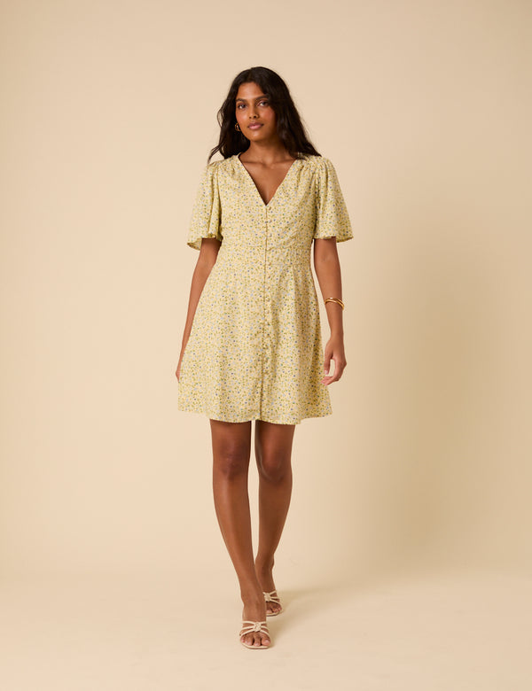 Butter Yellow Ditsy Floral Andie Mini Dress