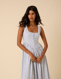 Blue Pinstripe Linen-blend Cora Midi Dress