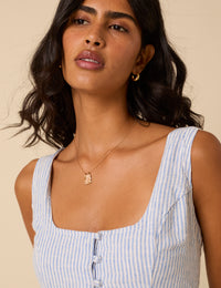 Blue Pinstripe Linen-blend Cora Midi Dress