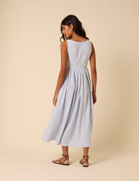 Blue Pinstripe Linen-blend Cora Midi Dress