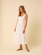 White Broderie Anglaise Drop Waist Cora Midi Dress