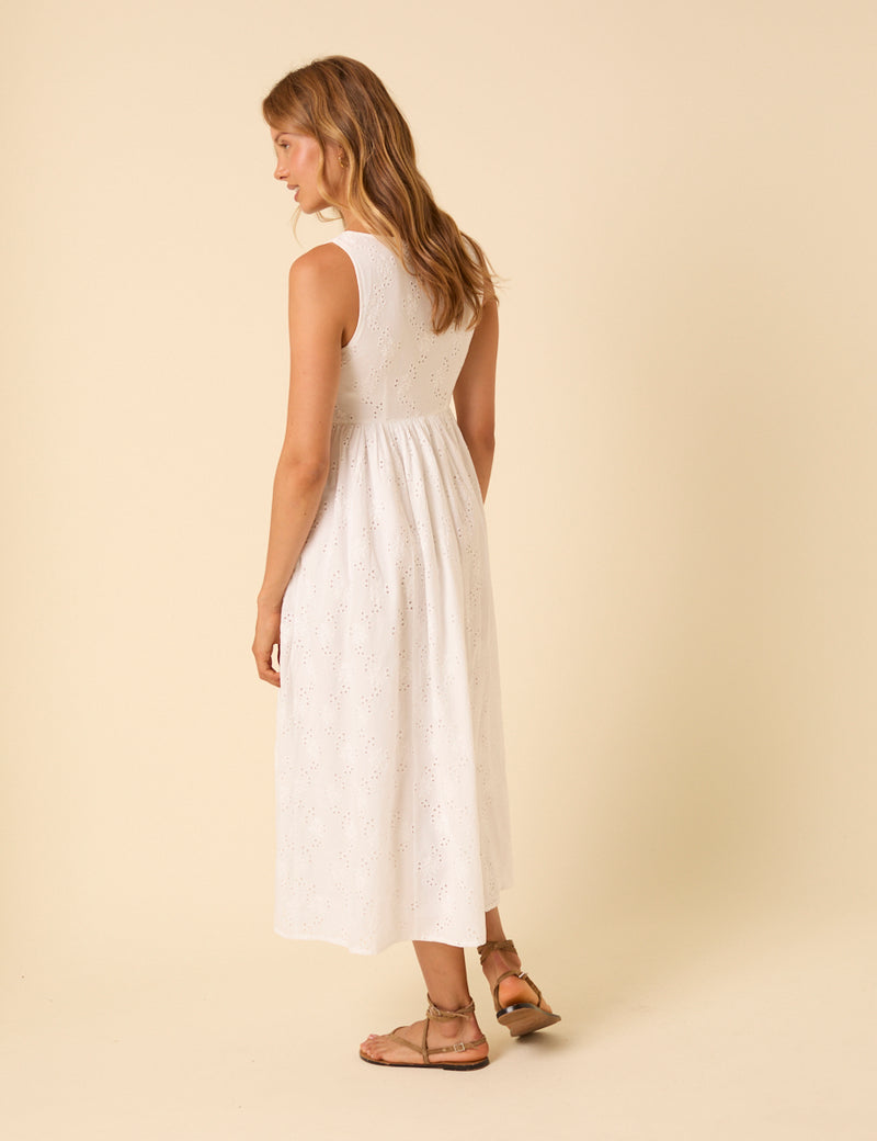 White Broderie Anglaise Drop Waist Cora Midi Dress