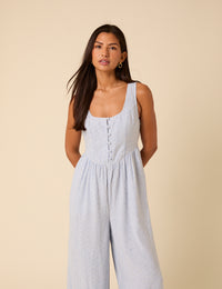 Blue Pinstripe Linen-blend Cora Jumpsuit