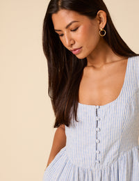 Blue Pinstripe Linen-blend Cora Jumpsuit