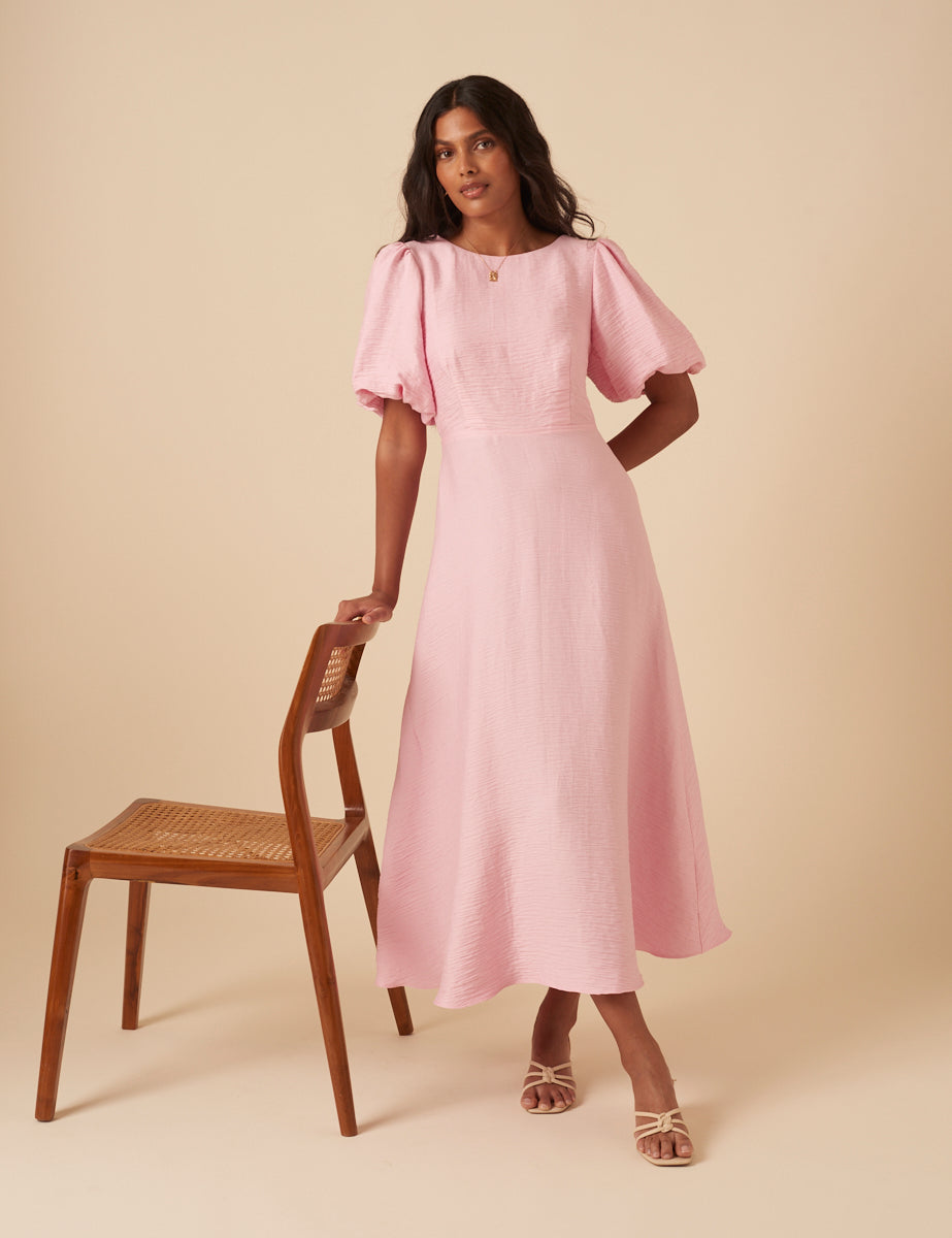 Baby Pink Puff Sleeve Zola Midi Dress Baby Pink Puff Sleeve Zola Midi Dress