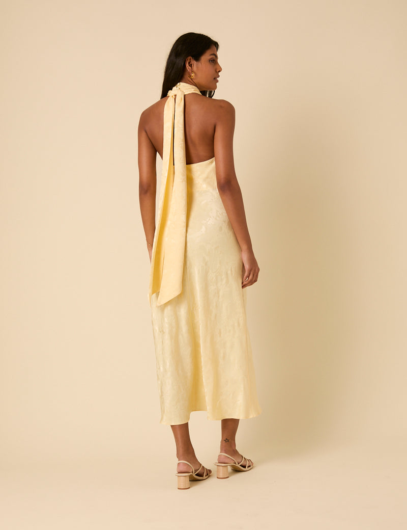 Butter Yellow Floral Jacquard Fifi Maxi Dress