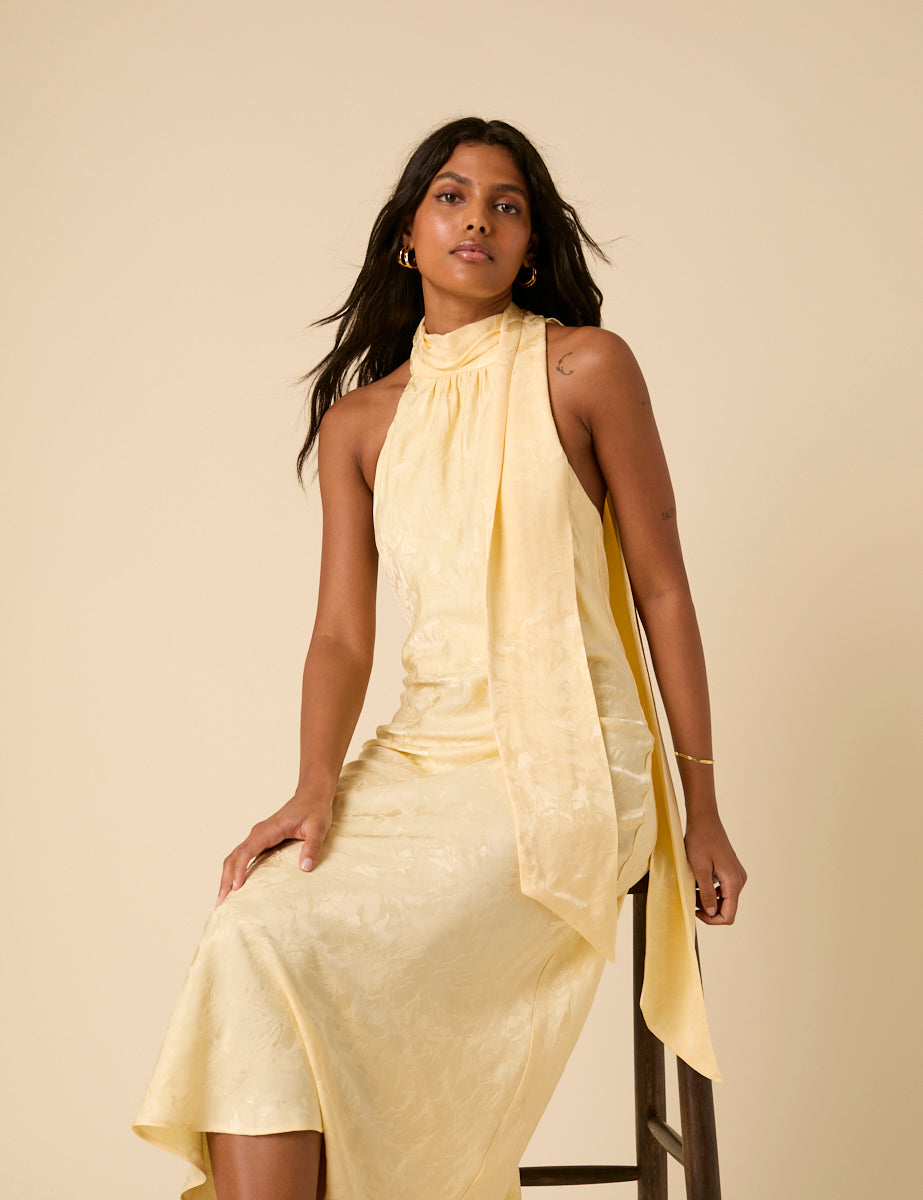 Butter Yellow Floral Jacquard Fifi Maxi Dress Butter Yellow Floral Jacquard Fifi Maxi Dress