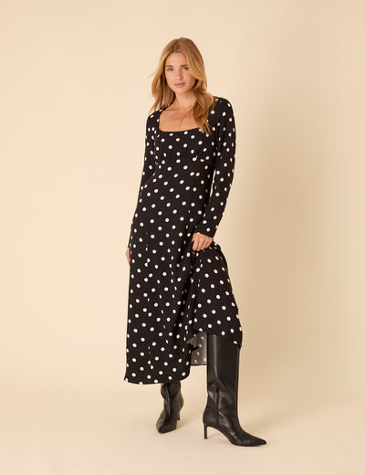 alice mccall delilah midi dress Black Polka Dot Long Sleeve Delilah Midi Dress