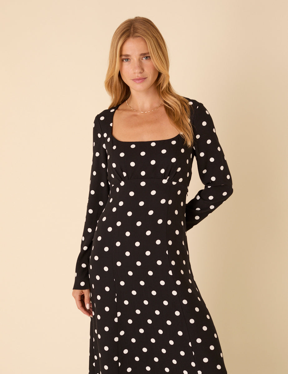Black Polka Dot Delilah Midi Dress Black Polka Dot Delilah Midi Dress