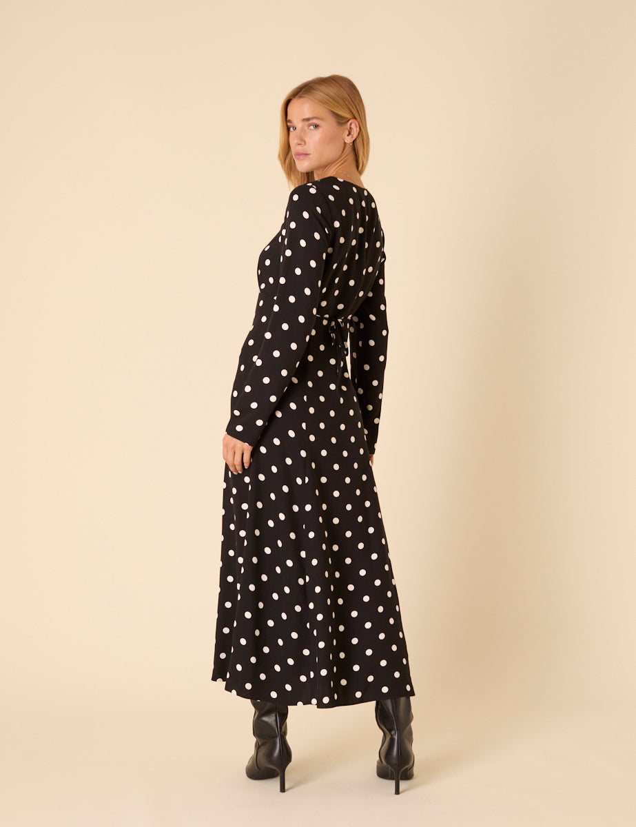 Black Polka Dot Delilah Midi Dress