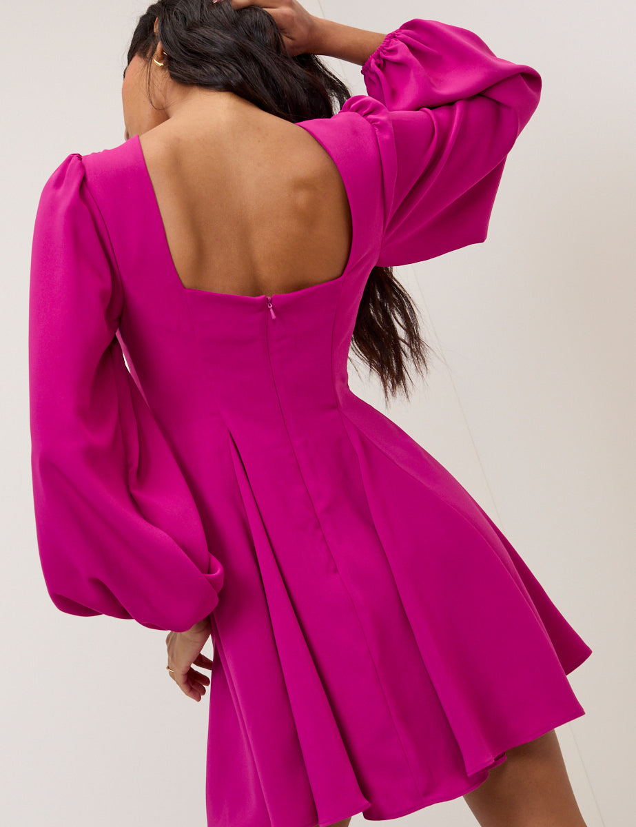 pink balloon sleeve dress Handmade Pink Mini Dress | Puffy Balloon Sleeve Circle Dress