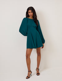 teal ainika charm long sleeve mini dress FARM Rio Ainika Charm Teal Long Sleeve Mini Dress