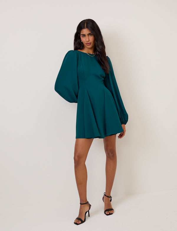 Turquoise Balloon Sleeve Ava Mini Dress