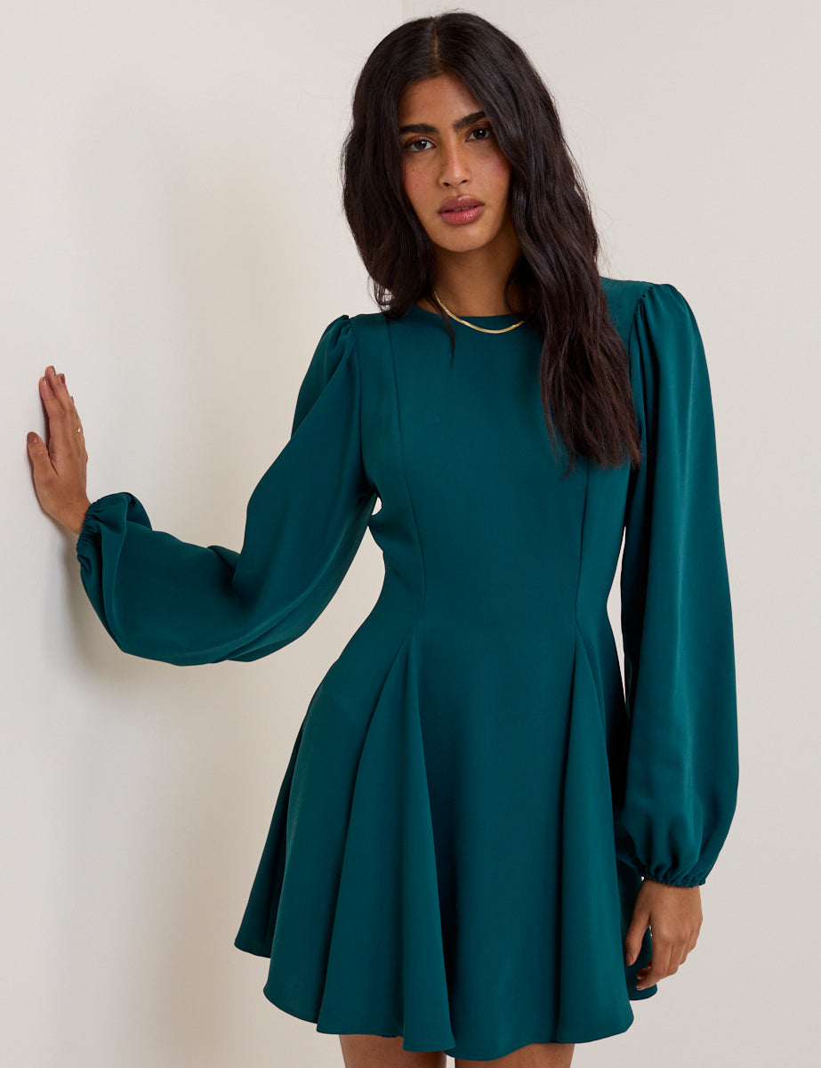 Turquoise Balloon Sleeve Ava Mini Dress