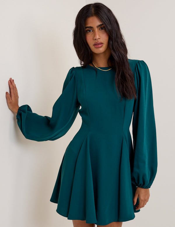 Turquoise Balloon Sleeve Ava Mini Dress