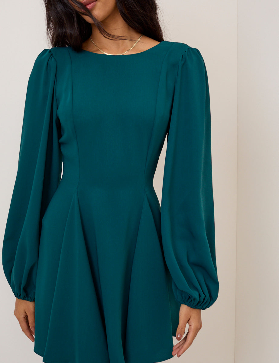 teal long sleeve dress Turquoise Balloon Sleeve Ava Mini Dress