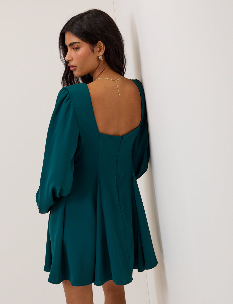Turquoise Balloon Sleeve Ava Mini Dress