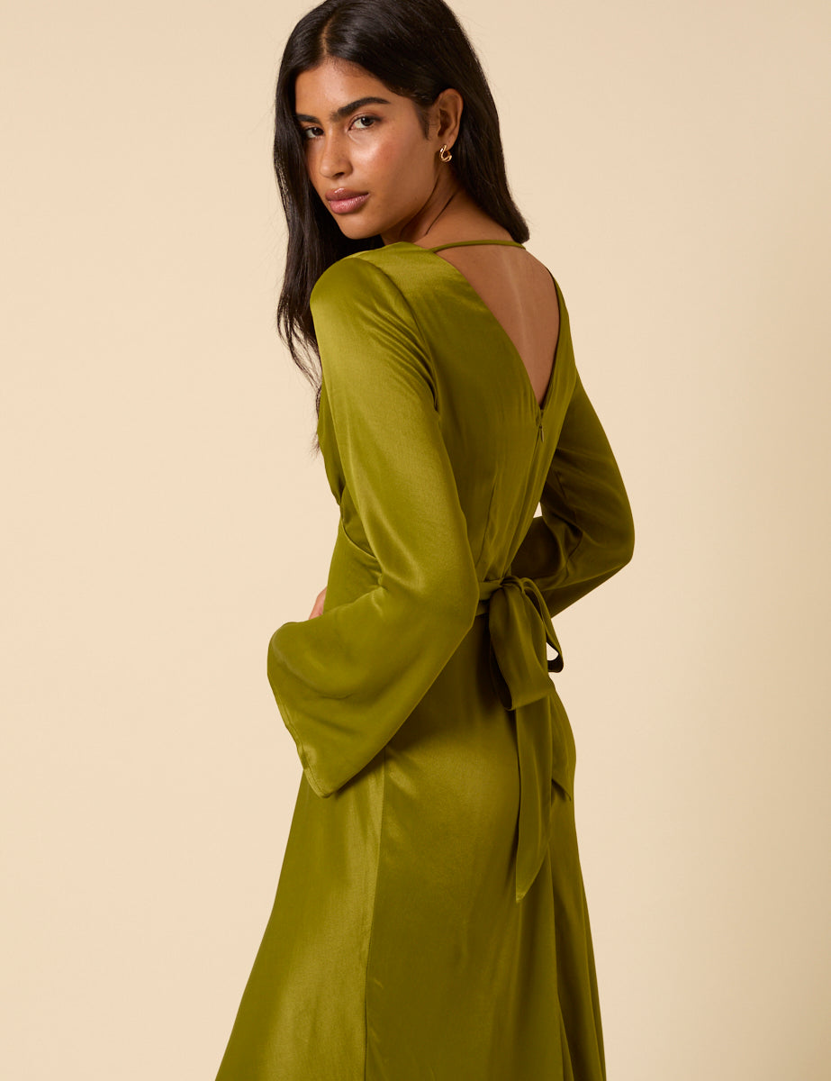 Satin Dress Olive Green Green Olive Satin Bridesmaid Dress Mermaid Maxi Off-the-Shoulder Satin Dress Olive Green Green Olive Satin Bridesmaid Dress Mermaid Maxi Off-the-Shoulder