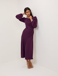 Purple Balloon Sleeve Blair Midi Dress