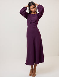 Purple Balloon Sleeve Blair Midi Dress