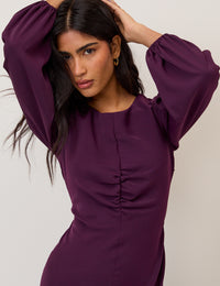 Purple Balloon Sleeve Blair Midi Dress