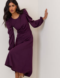 Purple Balloon Sleeve Blair Midi Dress
