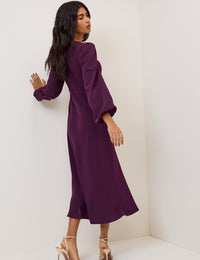 Purple Balloon Sleeve Blair Midi Dress