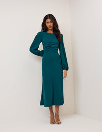 Turquoise Green Balloon Sleeve Blair Midi Dress