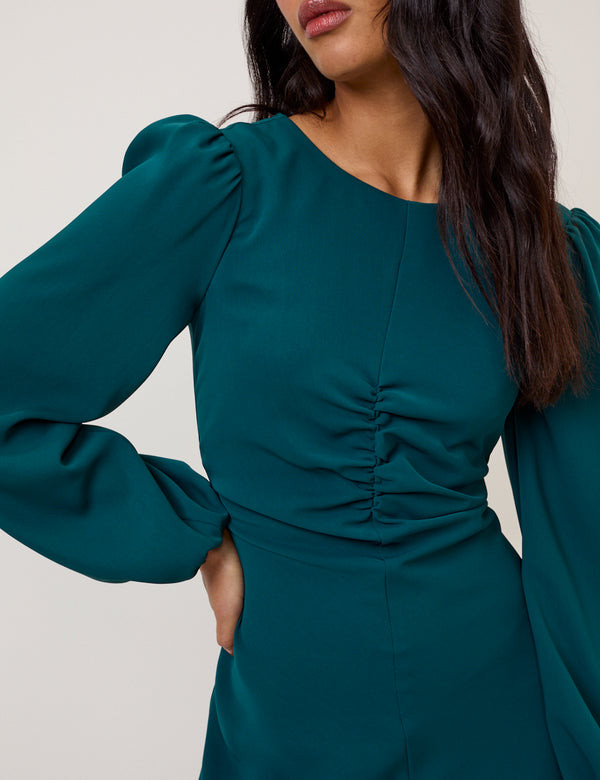 Turquoise Green Balloon Sleeve Blair Midi Dress