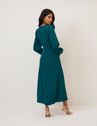 Turquoise Green Balloon Sleeve Blair Midi Dress