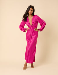 Pink Satin Adina Midaxi Dress