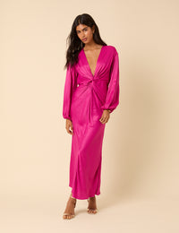 Pink Satin Adina Midaxi Dress
