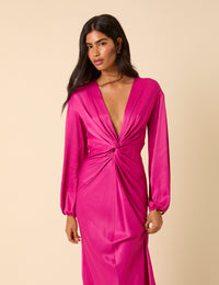 Pink Satin Adina Midaxi Dress