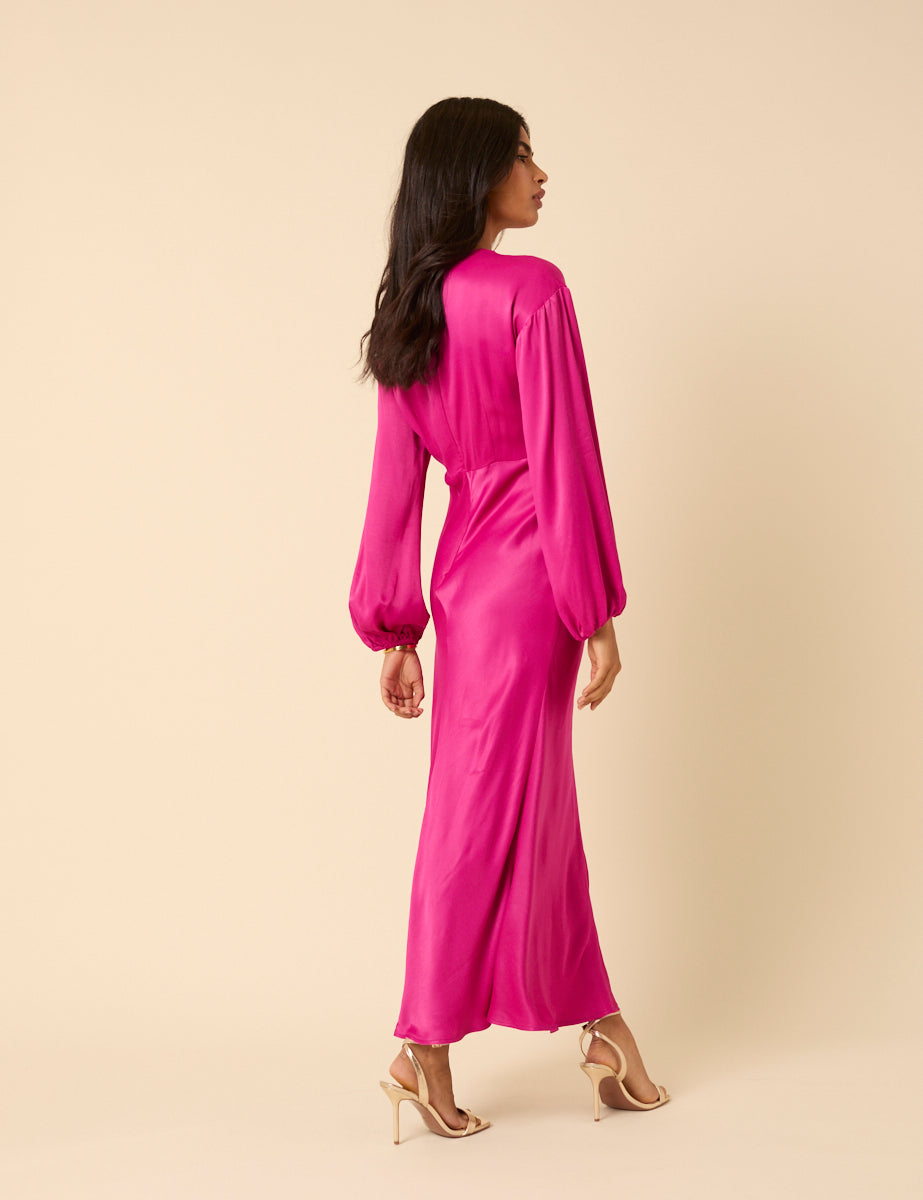 Pink Satin Adina Midaxi Dress