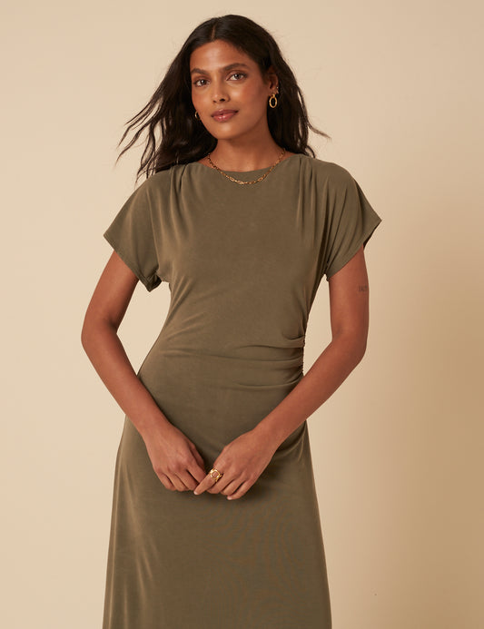 Khaki Green Ember Midi Dress Khaki Green Ember Midi Dress