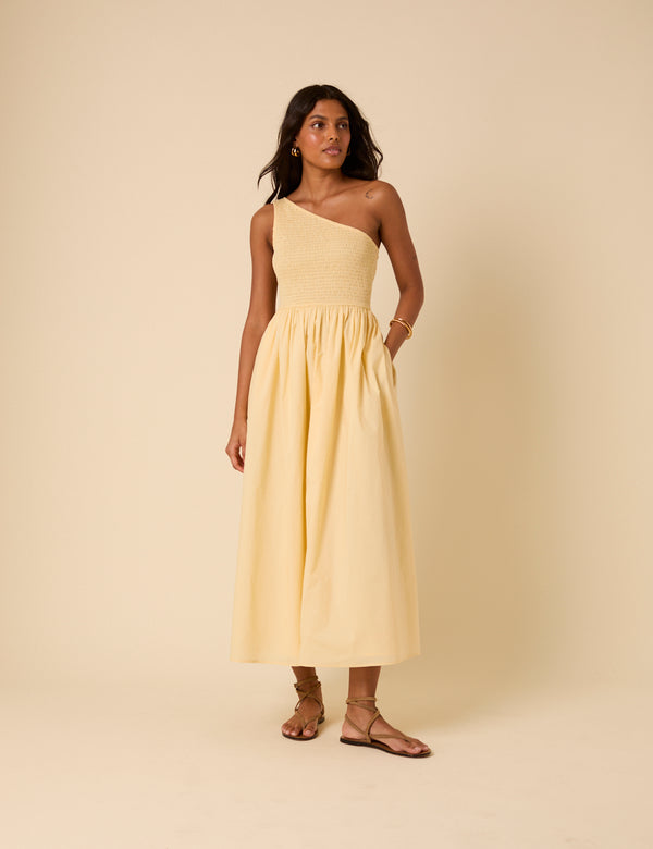 Butter Yellow Asymmetrical Georgia Midaxi Dress