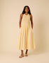 Butter Yellow Shirred Halterneck Tizzy Midi Dress