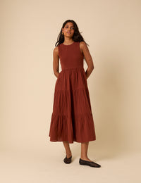 Brown Sleeveless Tiered Charlie Midi Dress