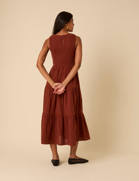 Brown Sleeveless Tiered Charlie Midi Dress