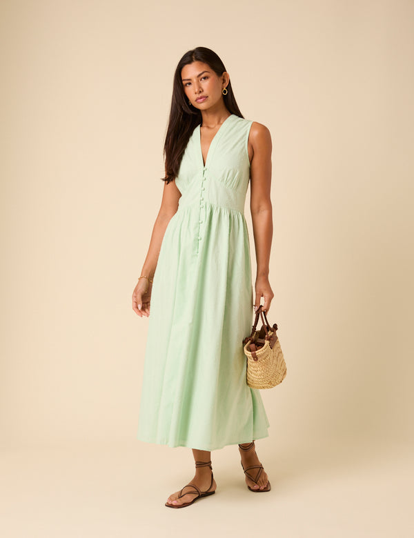 Mint Green Sleeveless Starlight Midi Dress